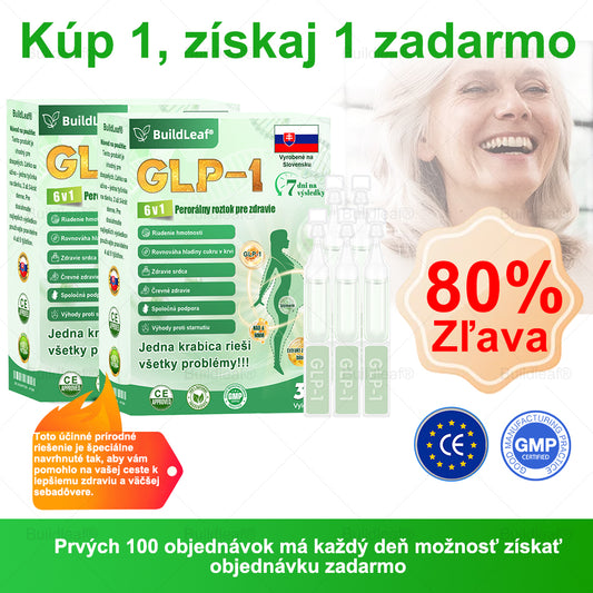 BuildLeaf® GLP-1 6-v-1 Health Solution Perorálna tekutina (Len raz denne, viditeľné zmeny už za 7 dní) Pre obezitu, kardiovaskulárne ochorenia, cukrovku, spánkové apnoe, zdravie čriev, problémy s kĺbmi a ďalšie