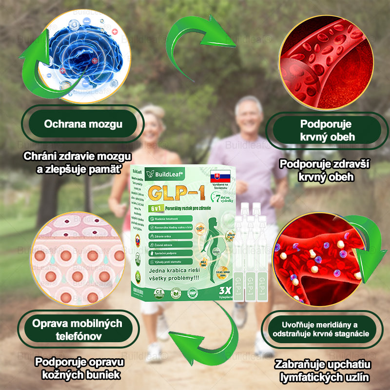 BuildLeaf® GLP-1 6-v-1 Health Solution Perorálna tekutina (Len raz denne, viditeľné zmeny už za 7 dní) Pre obezitu, kardiovaskulárne ochorenia, cukrovku, spánkové apnoe, zdravie čriev, problémy s kĺbmi a ďalšie