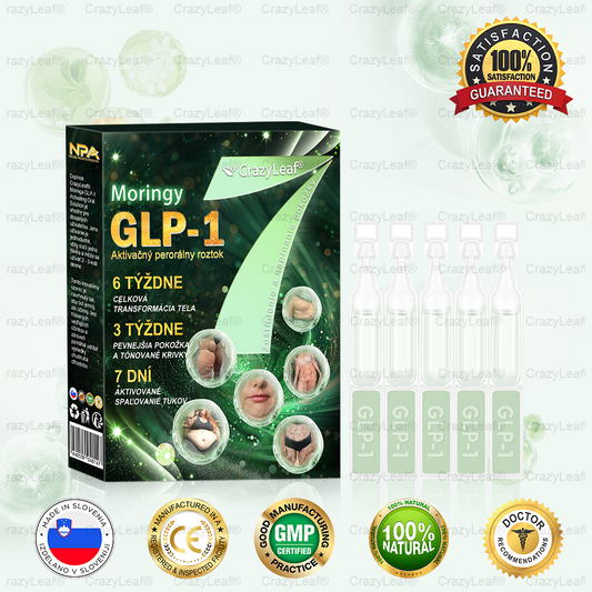 CrazyLeaf® Meglutide GLP-1 aktivačný perorálny roztok - Moringa • NAD+ • Yerba Maté - prírodná podpora chudnutia, proti starnutiu a metabolizmu cukru