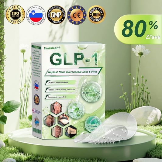Náplasť BuildLeaf® SMGT-GLP-1 Nano s mikroihličkami s kolagénom a Matrixylom 3000 je zameraná na obezitu, ochabnutú pokožku, vysoký krvný tlak, cukrovku, stukovatenie pečene, bolesti kĺbov, mozgovú hmlu, nízku energiu, bolesti tela a ďalšie.
