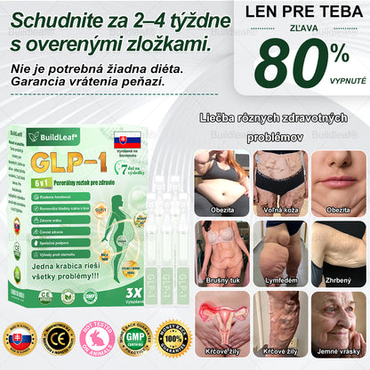 BuildLeaf® GLP-1 6-v-1 Health Solution Perorálna tekutina (Len raz denne, viditeľné zmeny už za 7 dní) Pre obezitu, kardiovaskulárne ochorenia, cukrovku, spánkové apnoe, zdravie čriev, problémy s kĺbmi a ďalšie